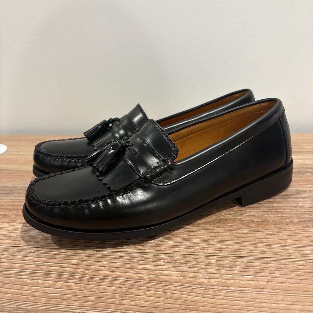 J.Crew Classic Tassel Kiltie Loafers Mens Black size 11 Leather Slip On Shoes